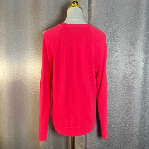Banana Republic Extra Fine Merino V Neck Sweater Bright Pink Size L - Picture 6 of 11